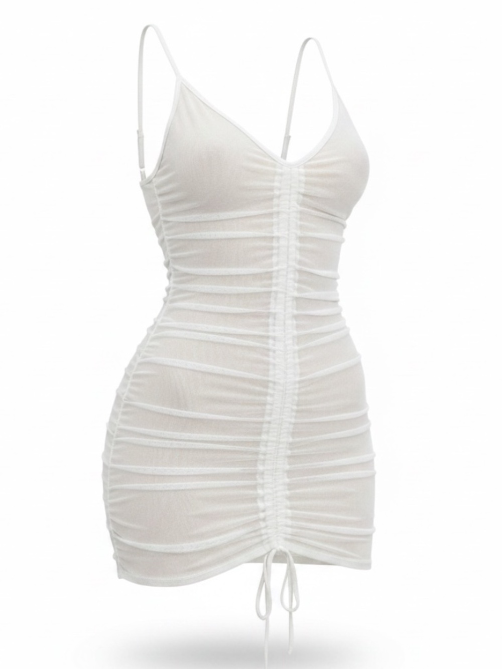 PrettyLittleThing White Mesh Ruched Bodycon Mini Dress Size 6 NWT